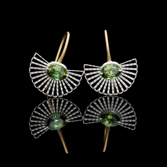 Small Fan Earrings with Green Tourmaline