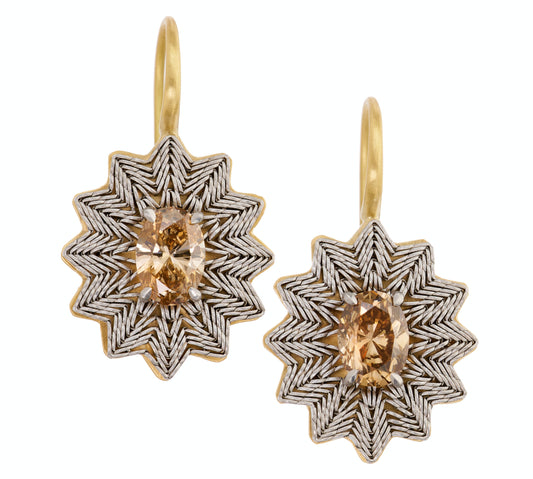 Flower Earrings with Oval Champagne Diamonds