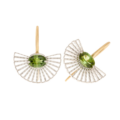 Small Fan Earrings with Green Tourmaline