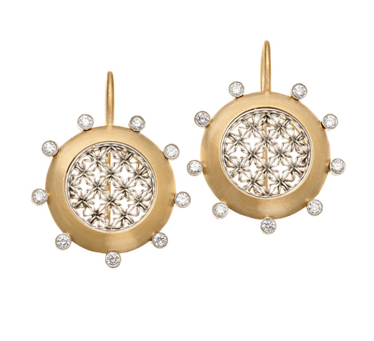 Round Damask Earrings with Diamond Orbitals