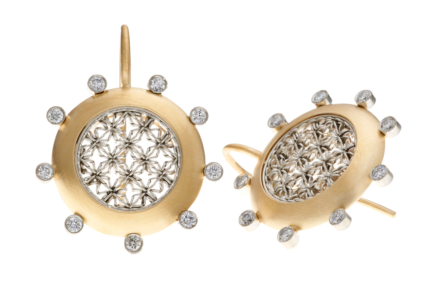 Round Damask Earrings with Diamond Orbitals