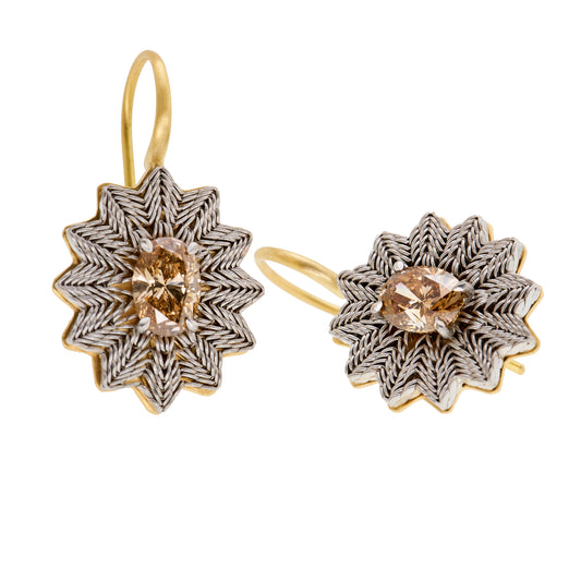 Flower Earrings with Oval Champagne Diamonds