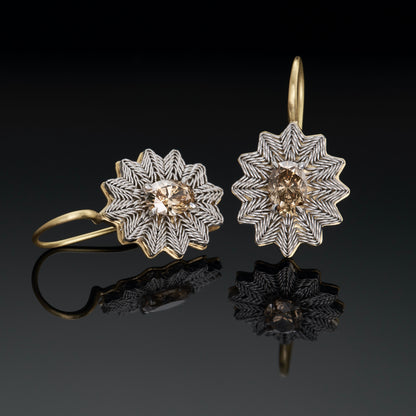 Flower Earrings with Oval Champagne Diamonds