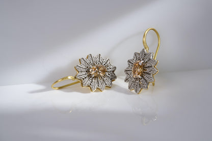 Flower Earrings with Oval Champagne Diamonds